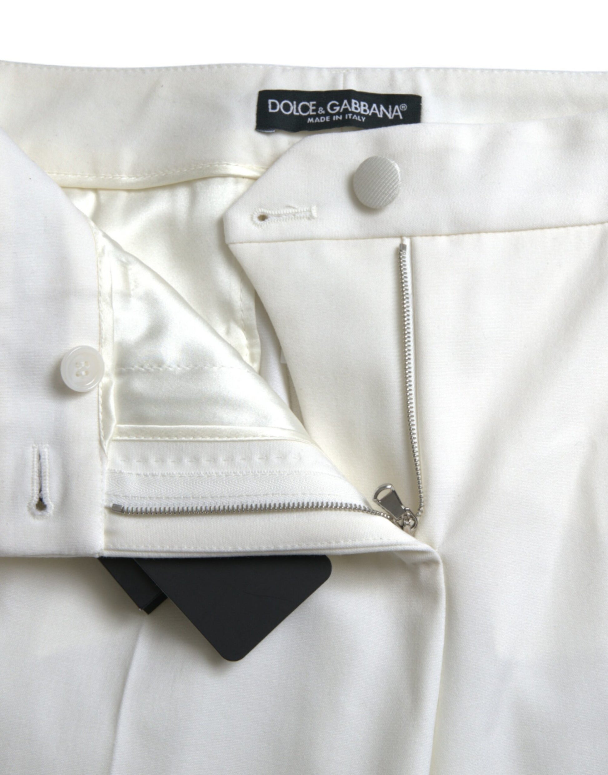 Dolce & Gabbana White Wool Mid Waist Tapered Pants Dolce & Gabbana
