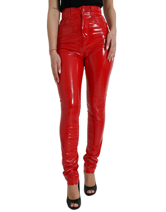 Dolce & Gabbana Shiny Red High Waist Skinny Pants Dolce & Gabbana