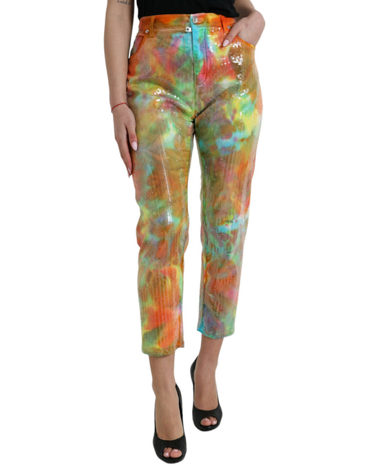 Dolce & Gabbana Multicolor Tie Dye Sequined High Waist Cropped Pants Dolce & Gabbana