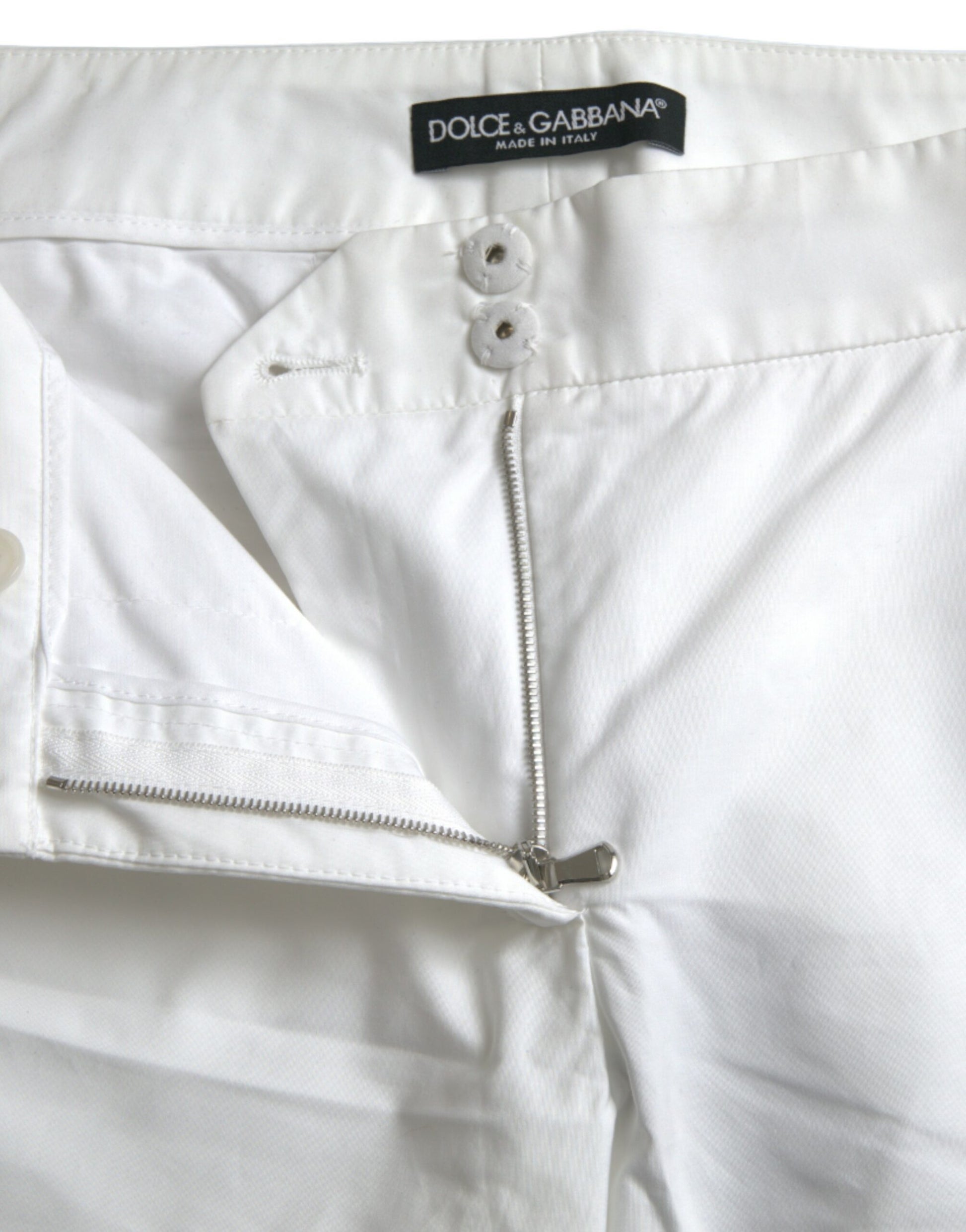 Dolce & Gabbana White Cut Out Cotton Mid Waist Cropped Pants Dolce & Gabbana