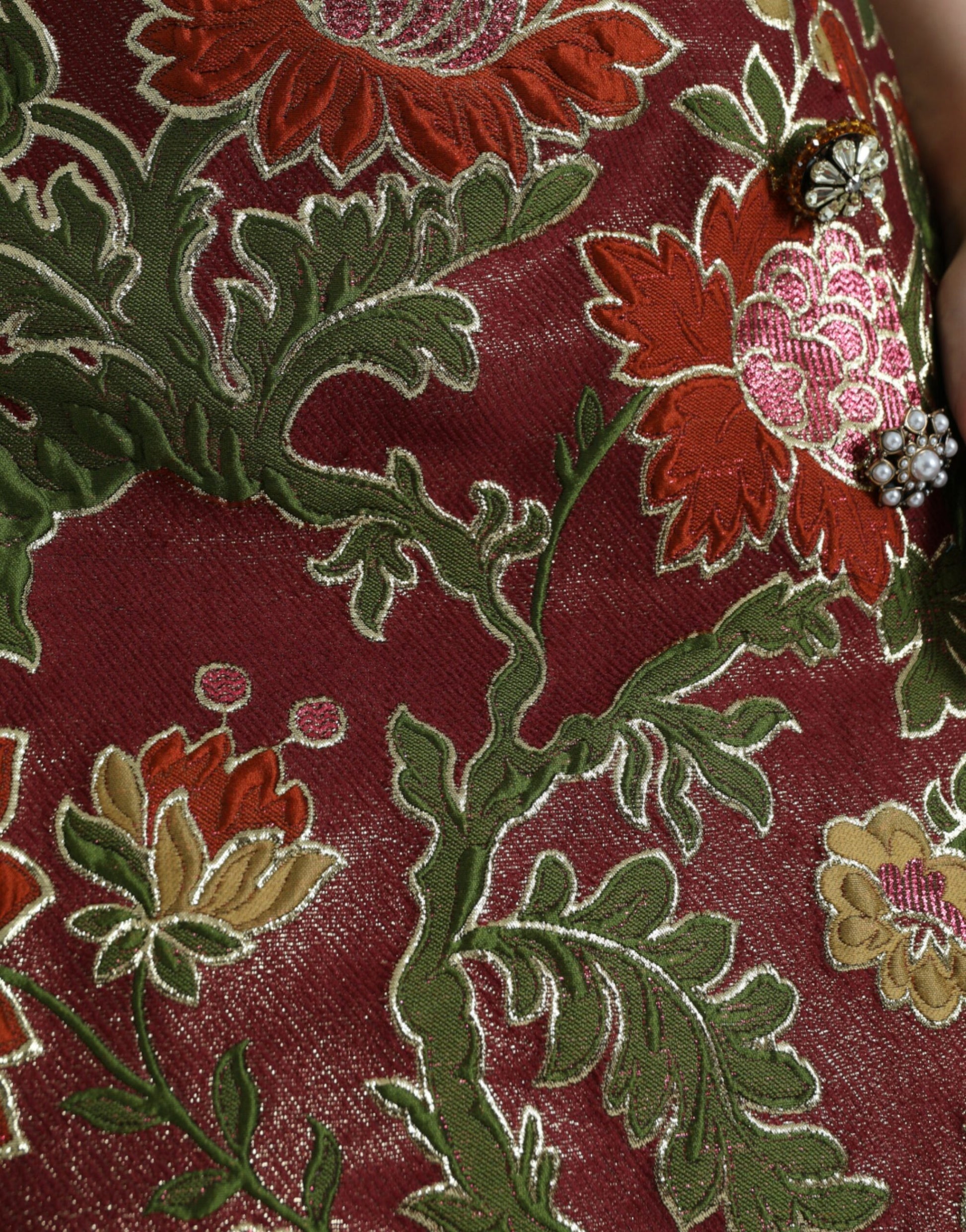 Dolce & Gabbana Maroon Floral Jacquard A-line Mini Skirt Dolce & Gabbana