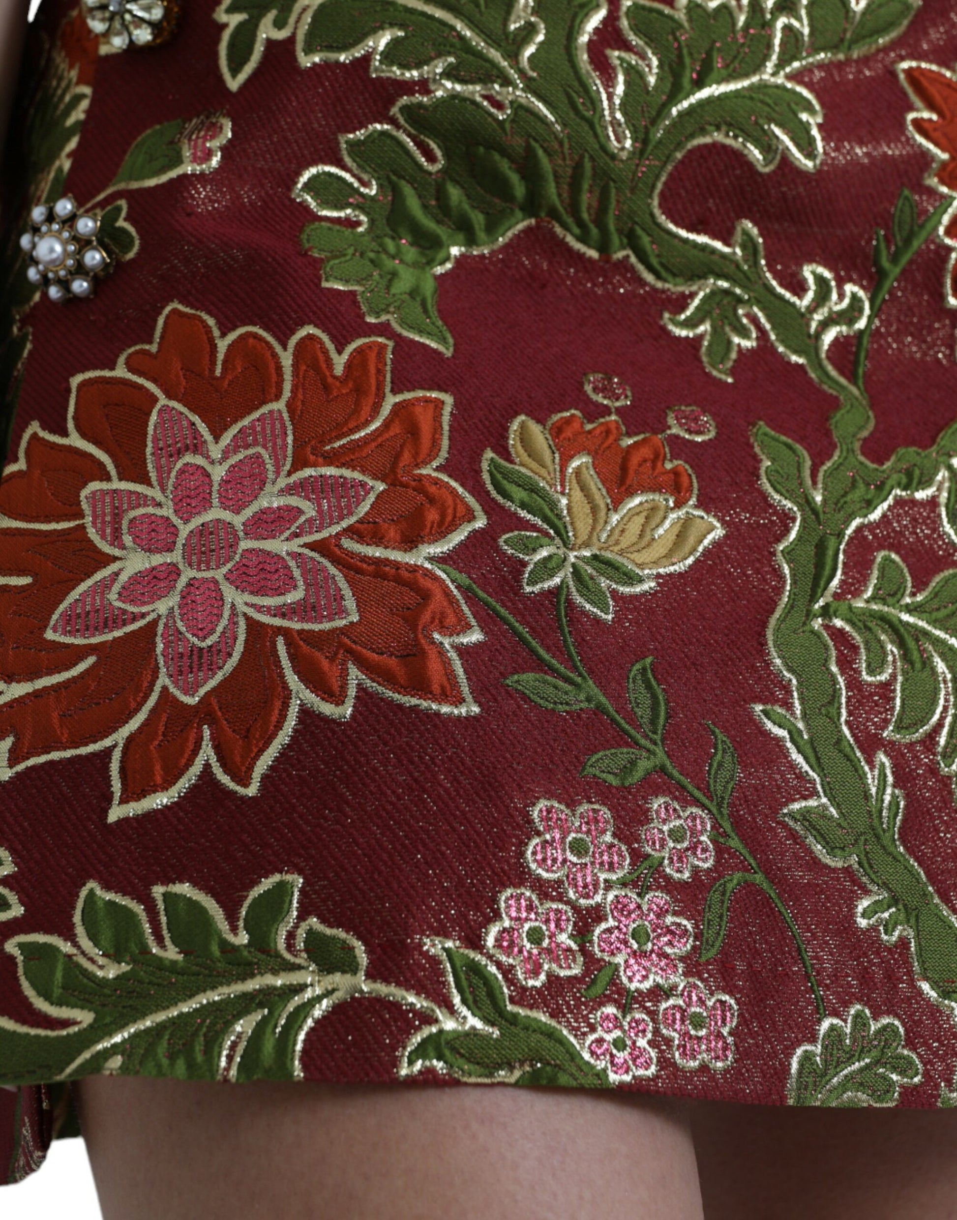 Dolce & Gabbana Maroon Floral Jacquard A-line Mini Skirt Dolce & Gabbana