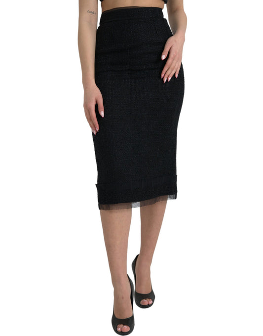 Dolce & Gabbana Black Wool High Waist Pencil Cut Midi Skirt Dolce & Gabbana