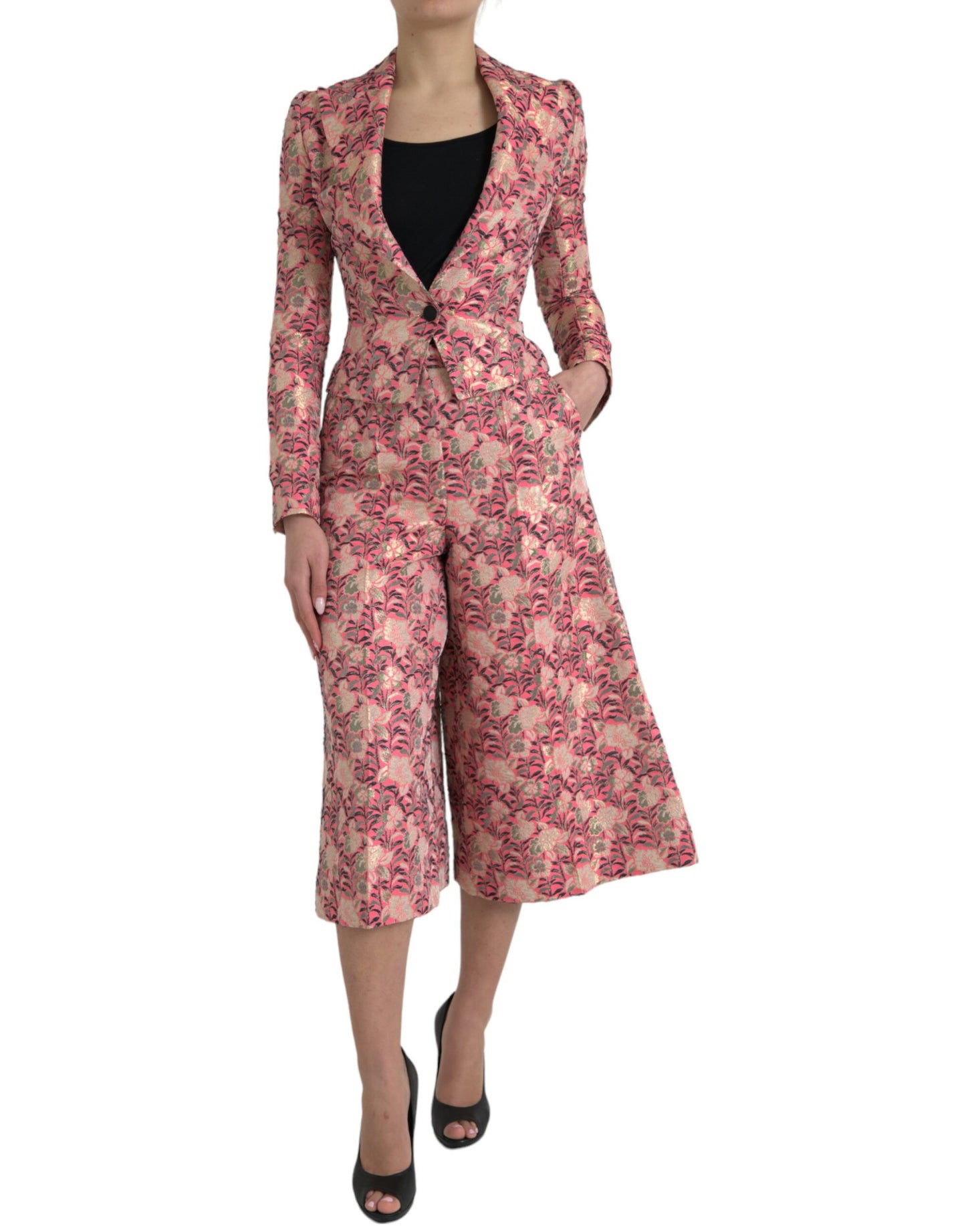Dolce & Gabbana Pink Floral Jacquard Slim Fit 2 Piece Suit Dolce & Gabbana