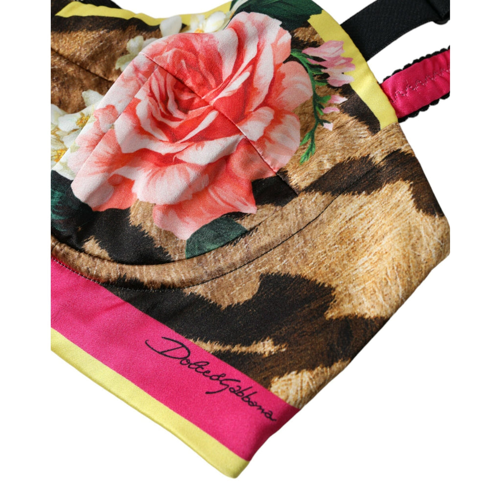 Dolce & Gabbana Multicolor Floral Sleeveless Bustier Crop Top