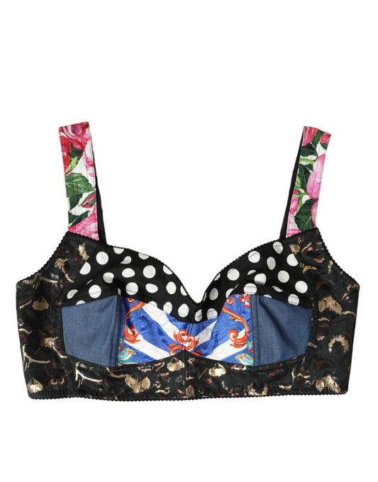 Dolce & Gabbana Multicolor Floral Patchwork Bustier Crop Top Dolce & Gabbana