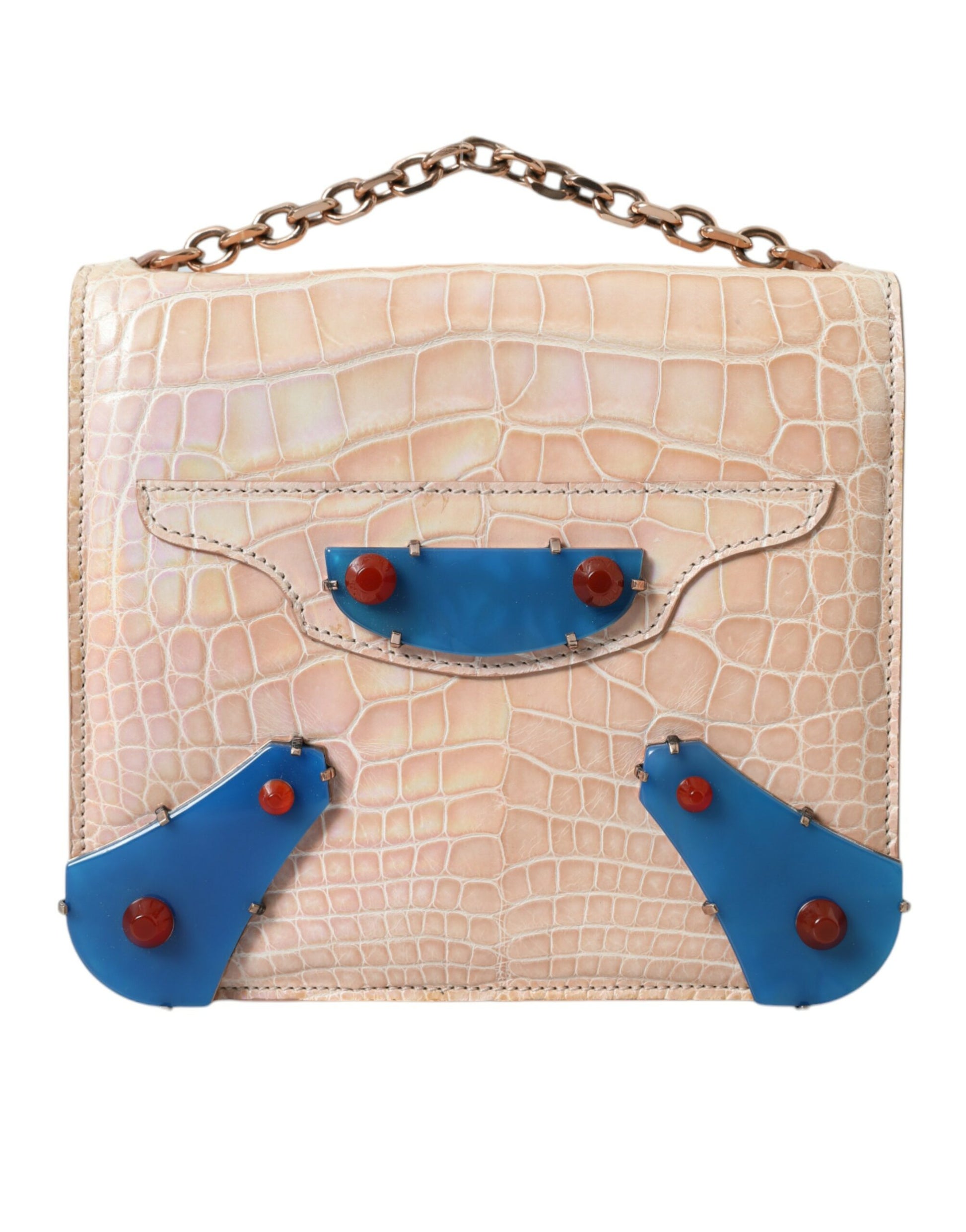 Balenciaga Beige Blue Agate Exotic Leather Gold Chain Purse Bag Balenciaga