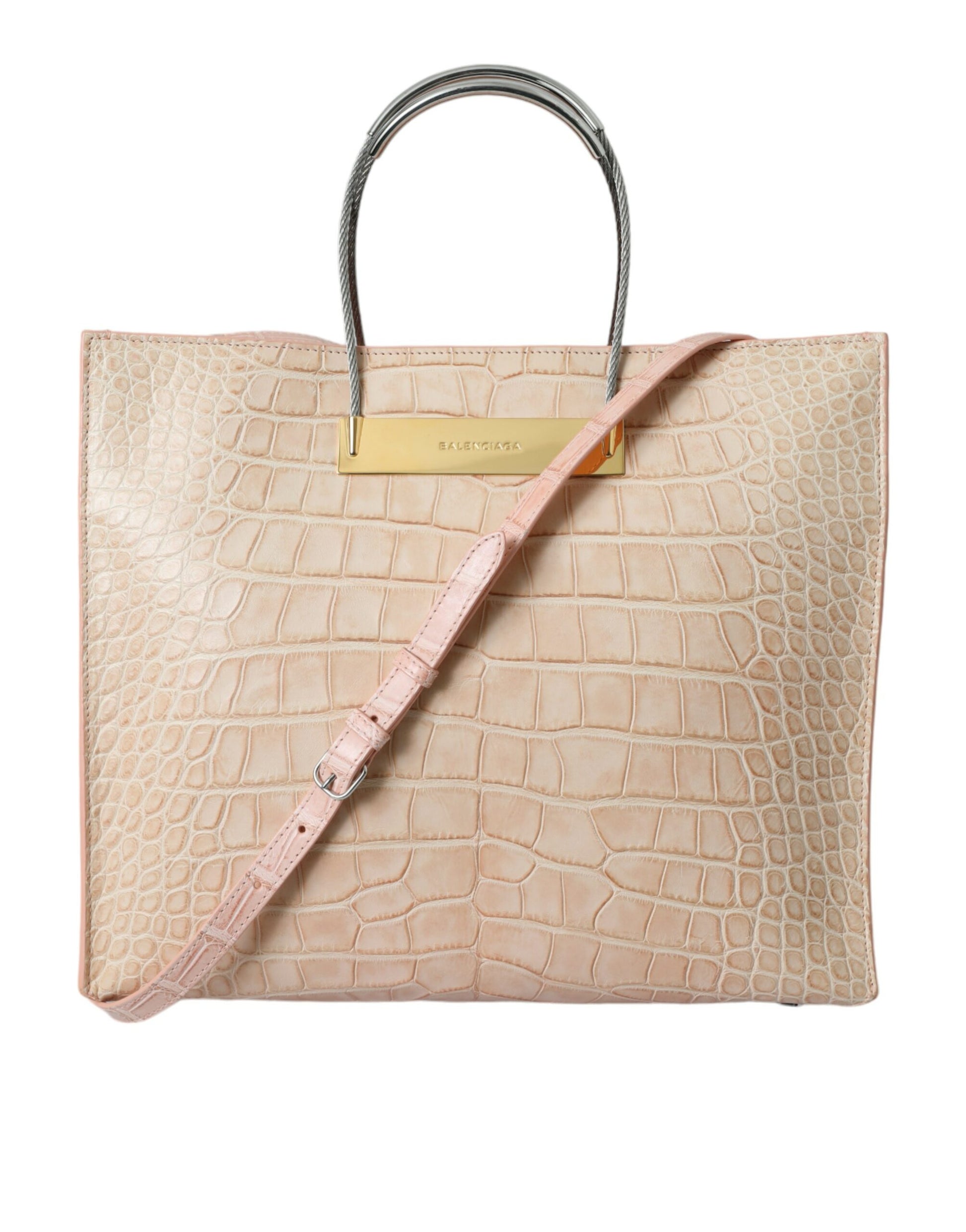Balenciaga Pink Exotic Leather Embossed Cable Handle Shopper Tote Bag Balenciaga