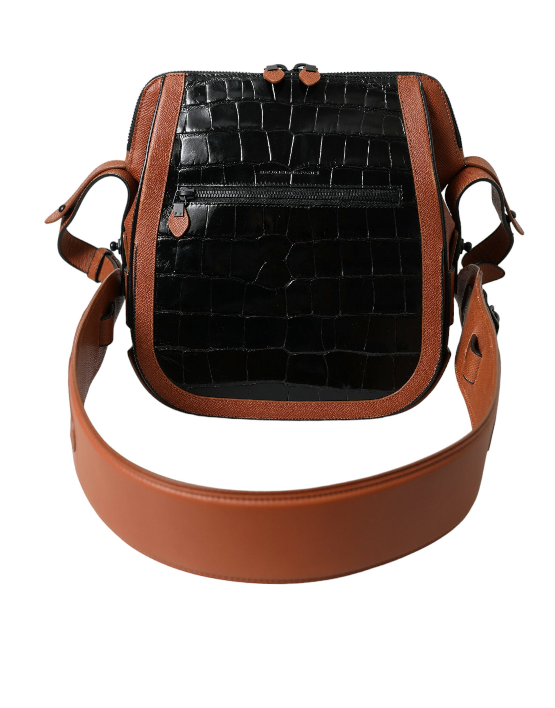 Balenciaga Black Brown Exotic Skin Leather Vertical Crossbody Purse Bag Balenciaga