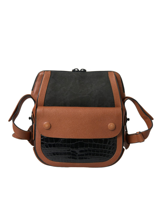 Balenciaga Black Brown Exotic Skin Leather Vertical Crossbody Purse Bag Balenciaga