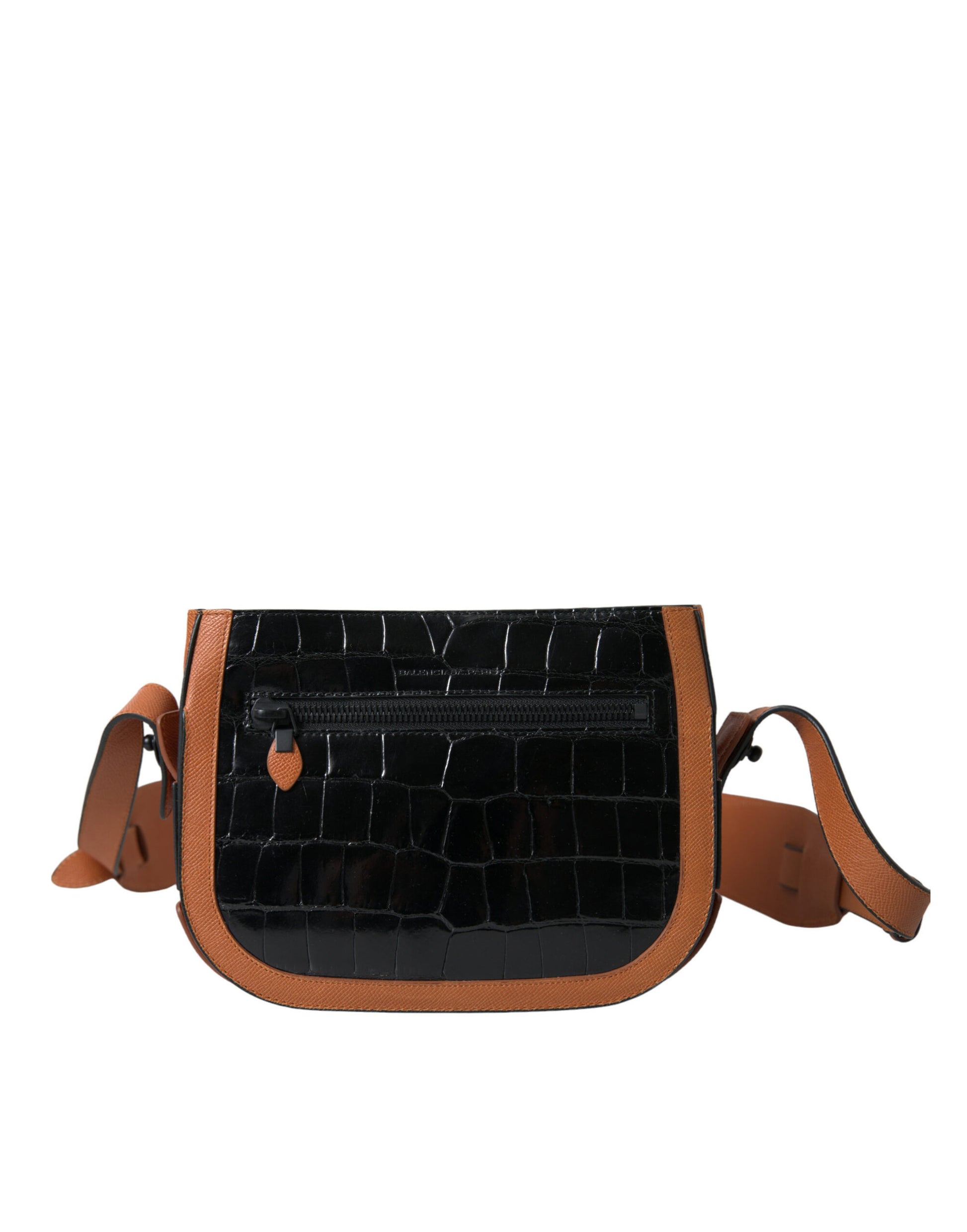 Balenciaga Black Brown Exotic Skin Leather Shoulder Camera Purse Bag Balenciaga