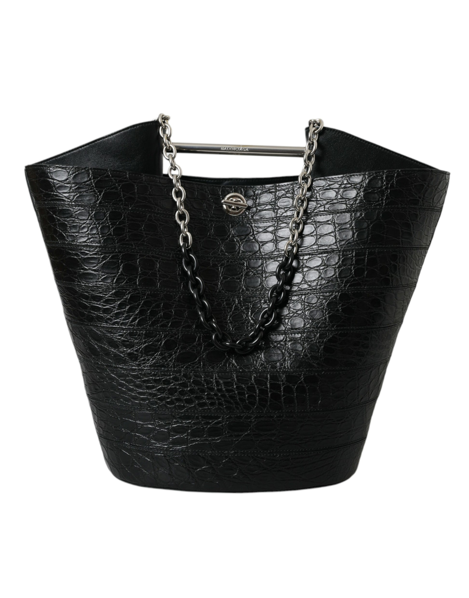 Balenciaga Black Exotic Skin Leather Maxi Bucket Tote Purse Bag Balenciaga