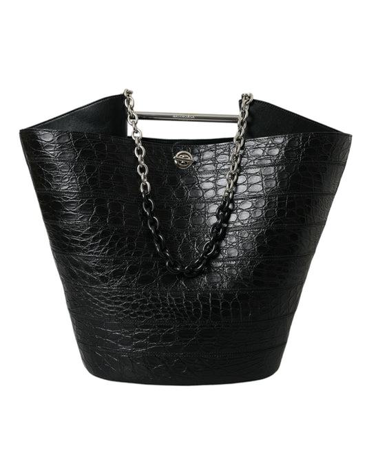 Balenciaga Black Exotic Skin Leather Maxi Bucket Tote Purse Bag Balenciaga