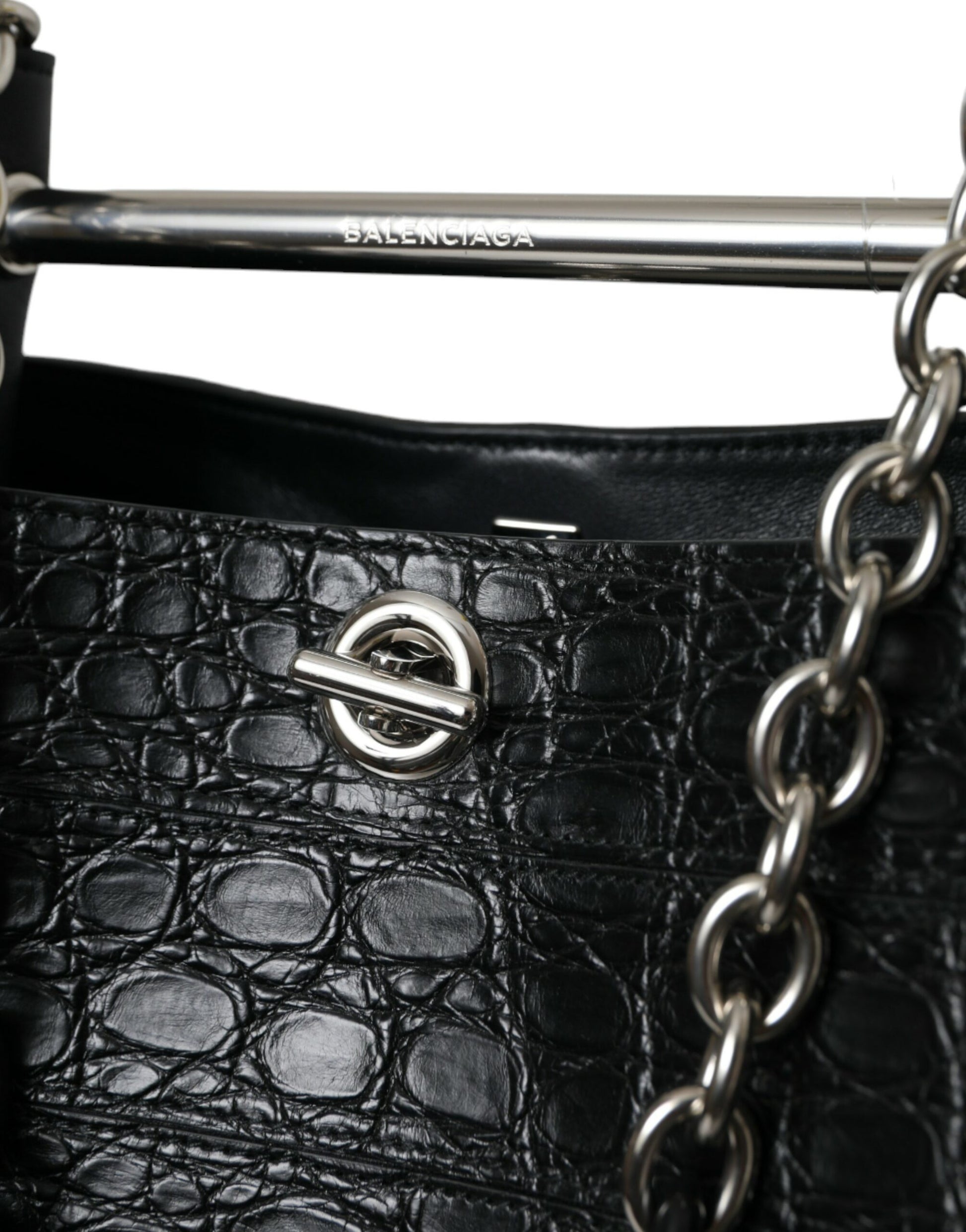 Balenciaga Black Exotic Skin Leather Maxi Bucket Tote Purse Bag Balenciaga