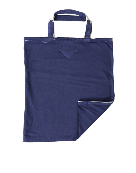 Prada Blue Jersey Fabric Logo Shoulder Shopping Tote Shopping Bag Prada