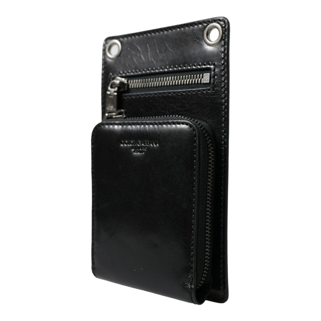 Dolce & Gabbana Wallet Black Horse Leather Zip Logo Cross Body Phone Slot