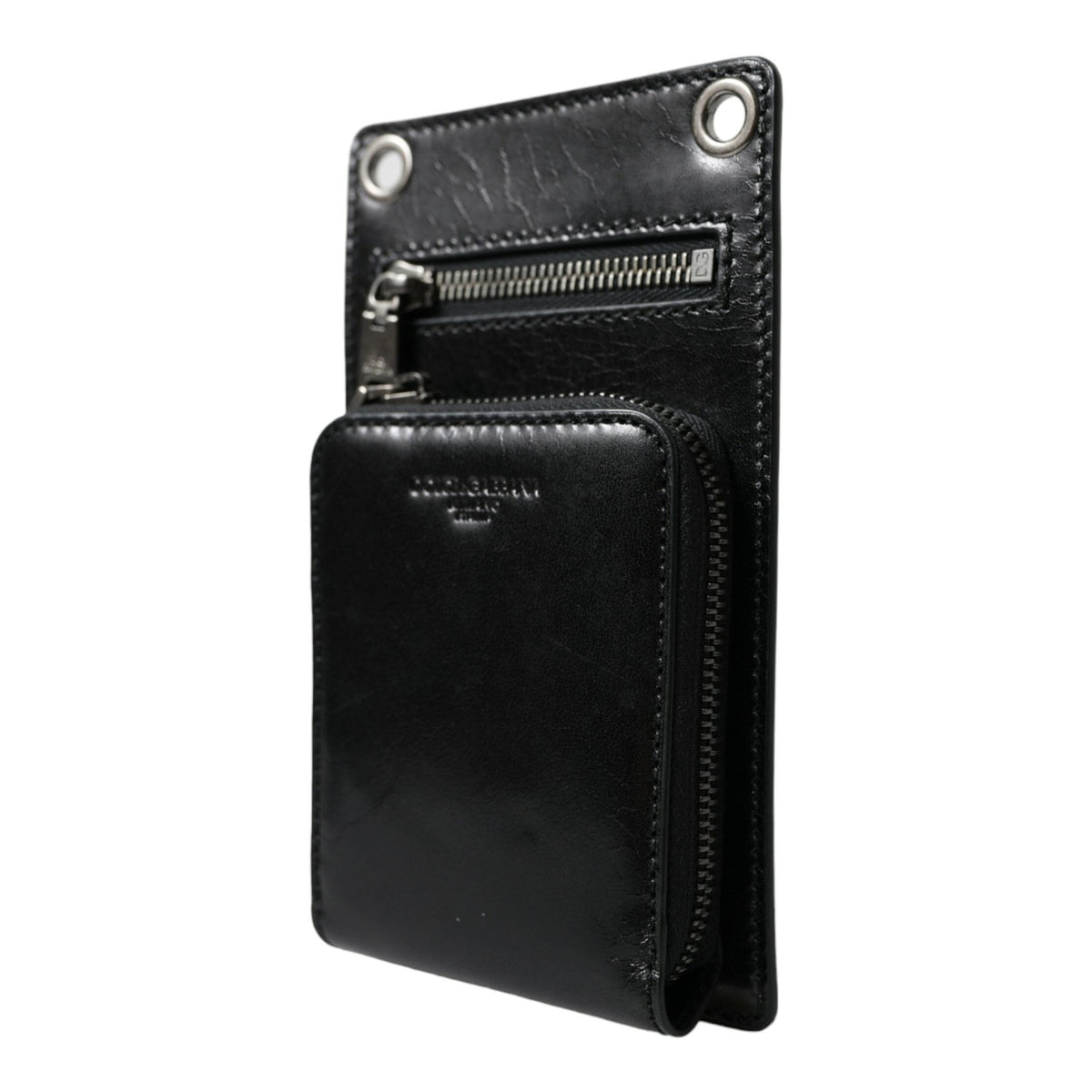 Dolce & Gabbana Wallet Black Horse Leather Zip Logo Cross Body Phone Slot