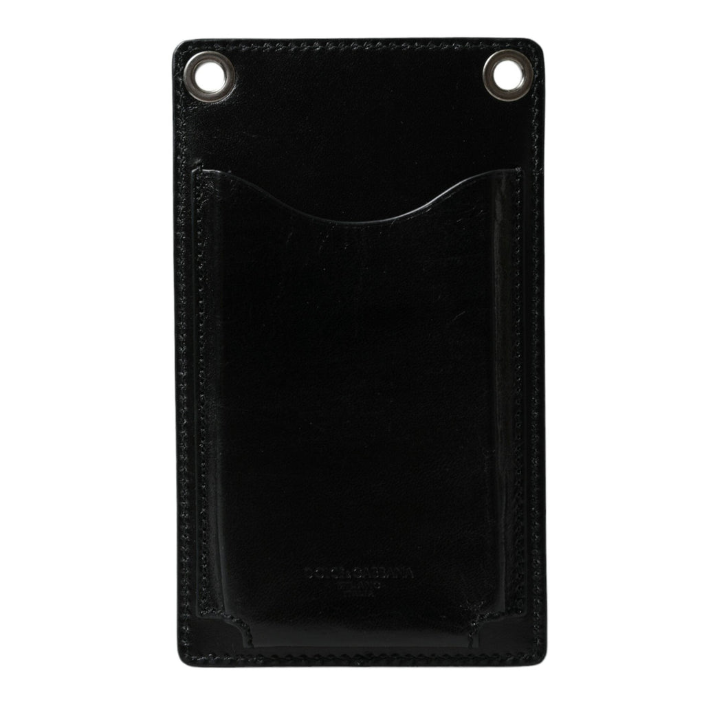 Dolce & Gabbana Wallet Black Horse Leather Zip Logo Cross Body Phone Slot
