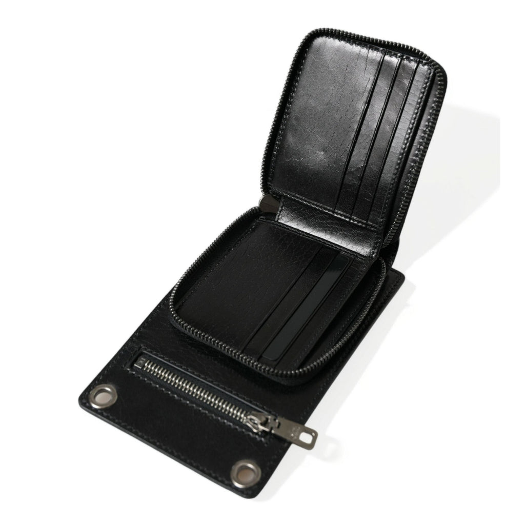 Dolce & Gabbana Wallet Black Horse Leather Zip Logo Cross Body Phone Slot