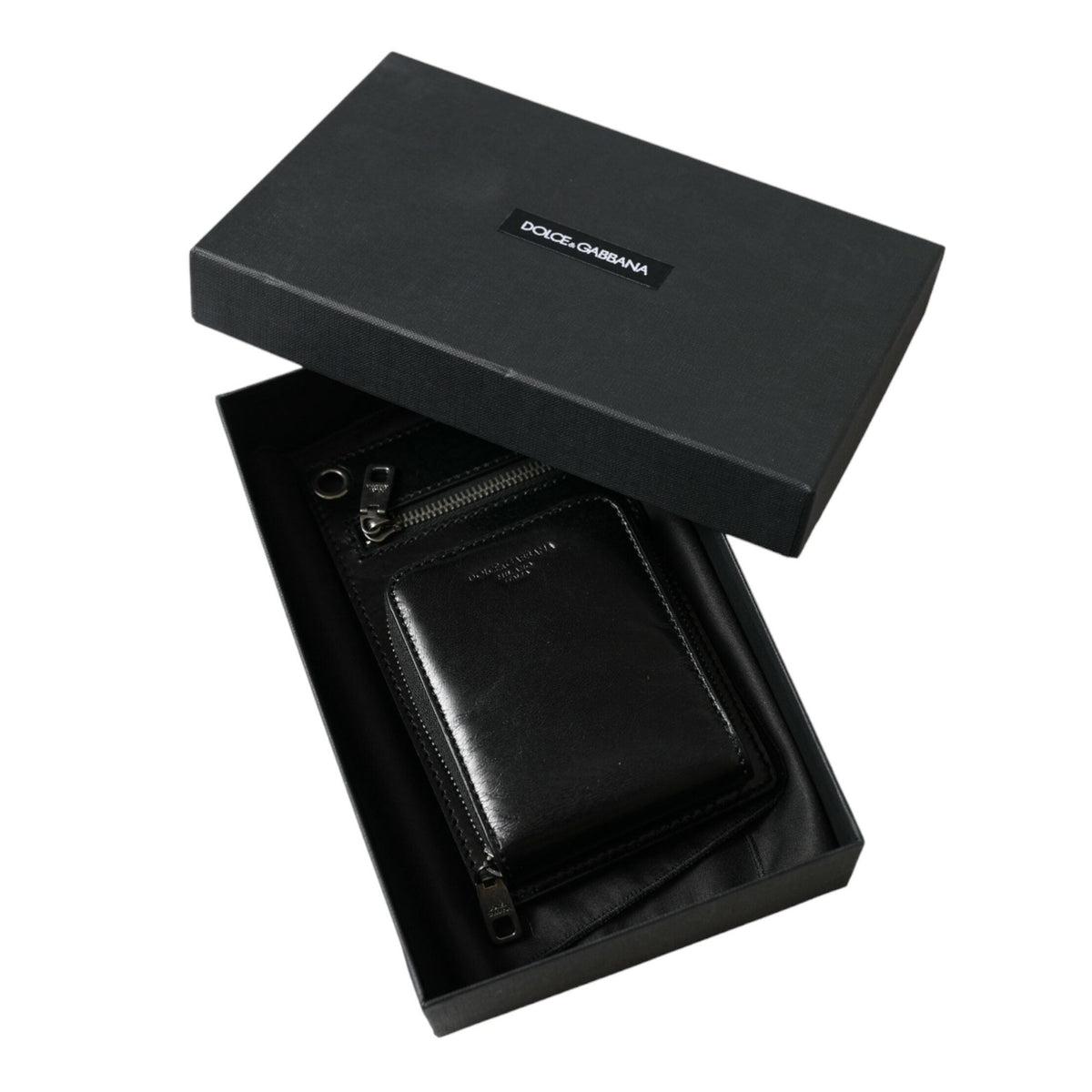 Dolce & Gabbana Wallet Black Horse Leather Zip Logo Cross Body Phone Slot