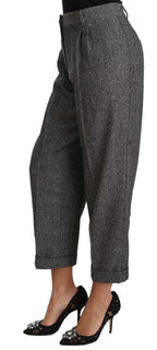 Dolce & Gabbana Gray Wool Pleated Cropped Trouser Pants - Eljoys Fashion 