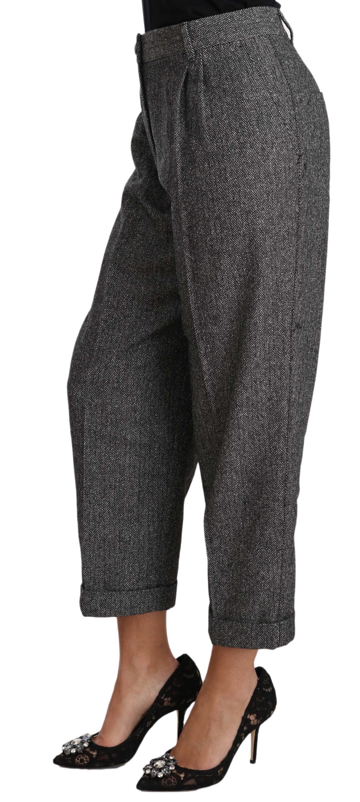 Dolce & Gabbana Gray Wool Pleated Cropped Trouser Pants - Eljoys Fashion 