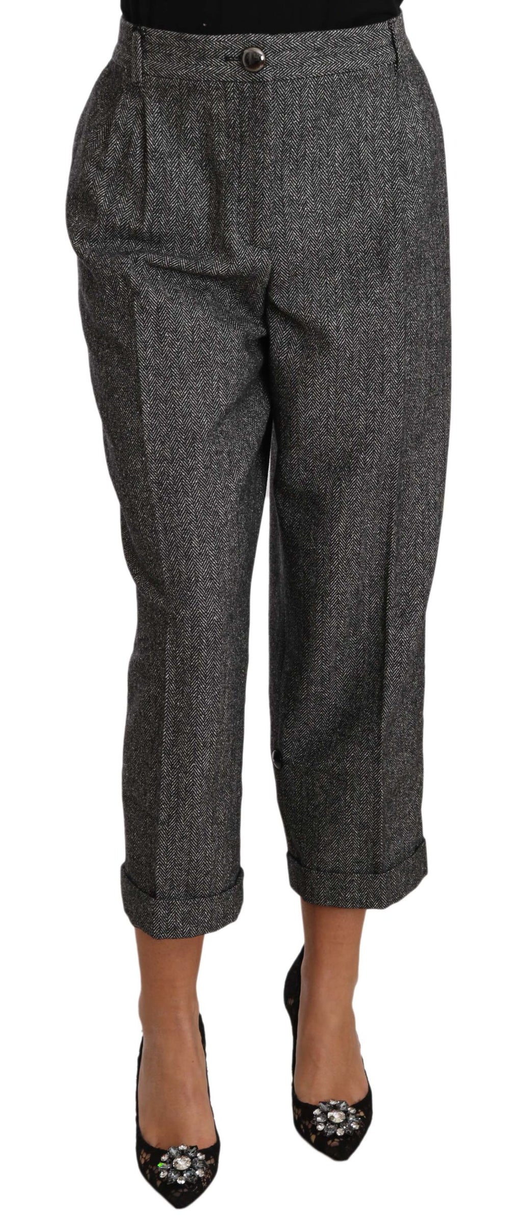 Dolce & Gabbana Gray Wool Pleated Cropped Trouser Pants - Eljoys Fashion 