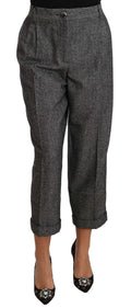 Dolce & Gabbana Gray Wool Pleated Cropped Trouser Pants - Eljoys Fashion 