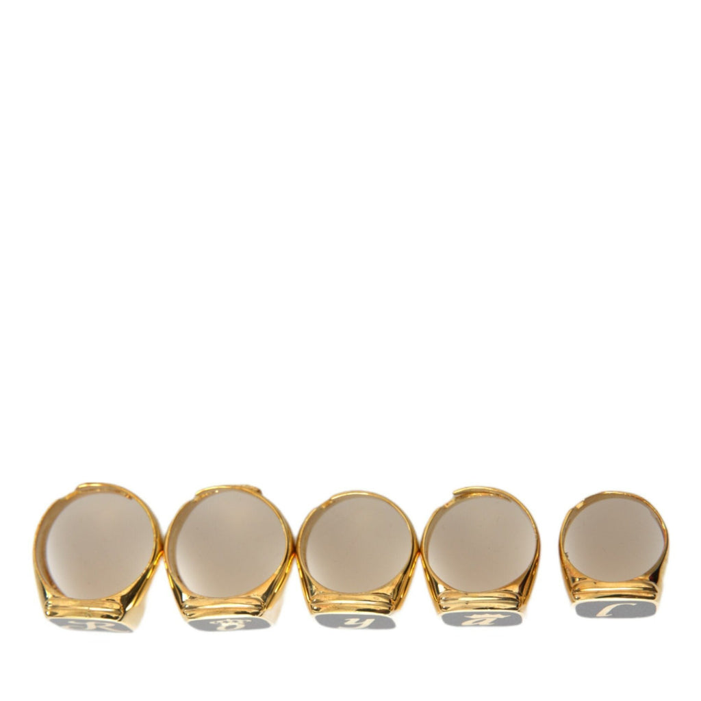 Dolce & Gabbana Gold Brass ROYAL Enamel Set of 5 Ring