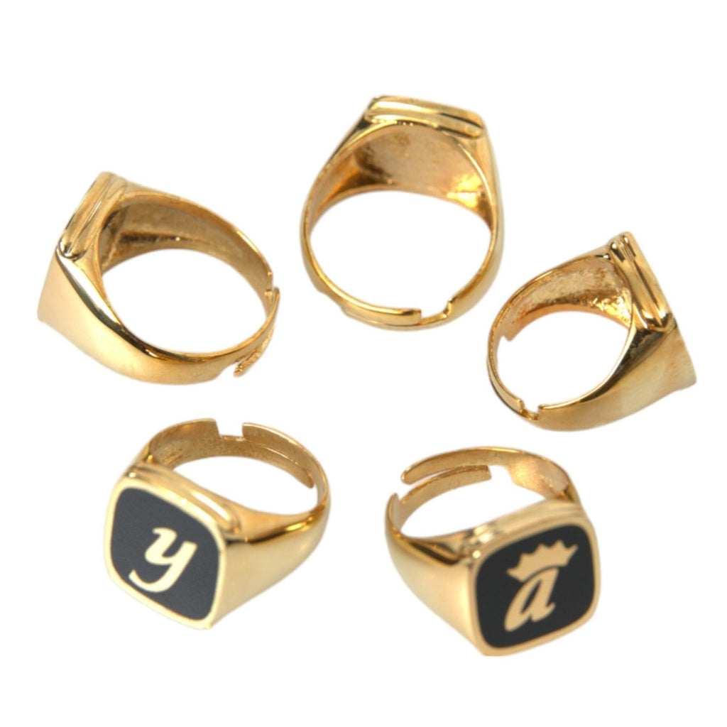 Dolce & Gabbana Gold Brass ROYAL Enamel Set of 5 Ring