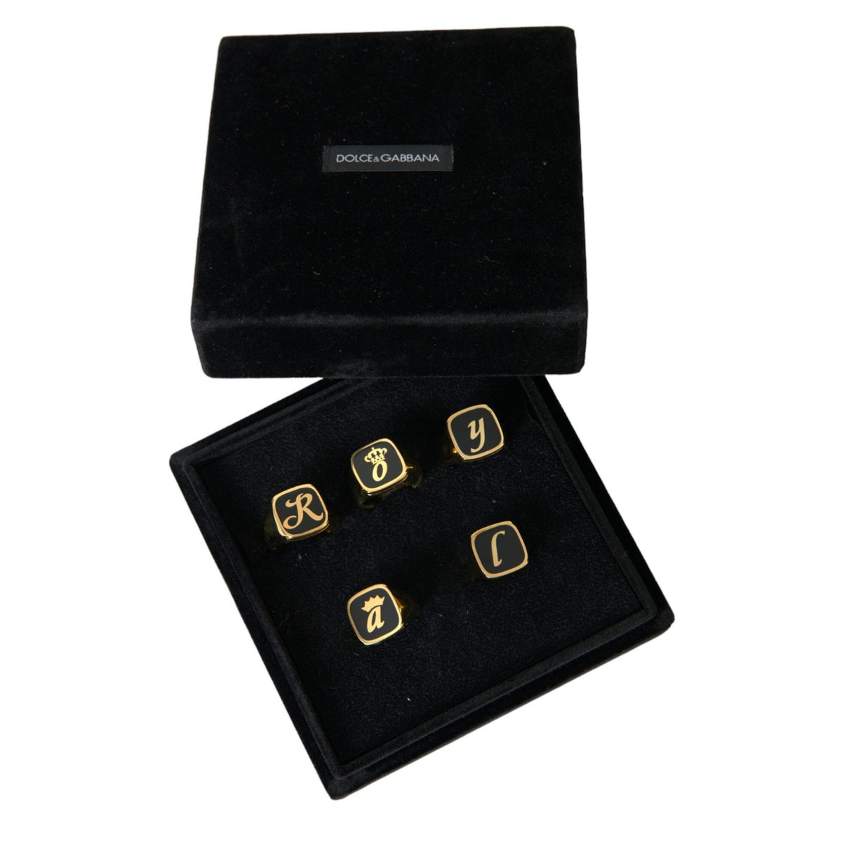 Dolce & Gabbana Gold Brass ROYAL Enamel Set of 5 Ring
