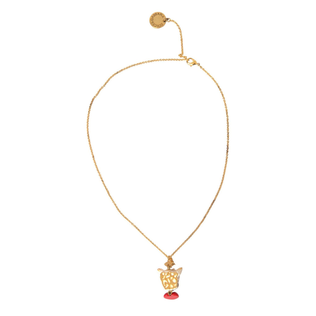 Dolce & Gabbana Gold Brass Chain Dog Heart Pendant Charm Necklace