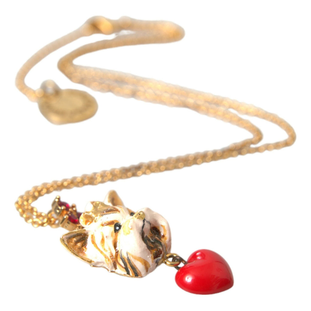 Dolce & Gabbana Gold Brass Chain Dog Heart Pendant Charm Necklace