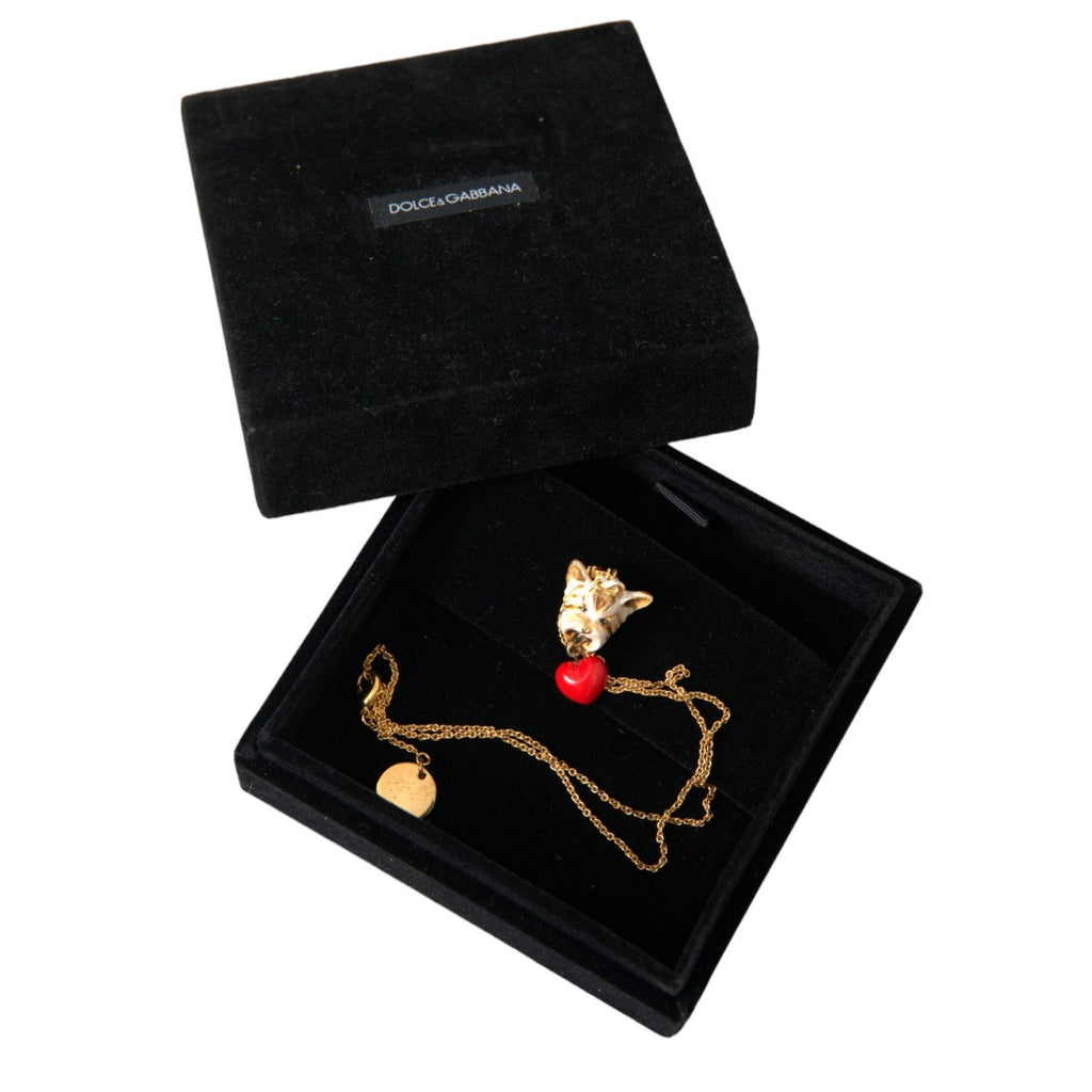 Dolce & Gabbana Gold Brass Chain Dog Heart Pendant Charm Necklace