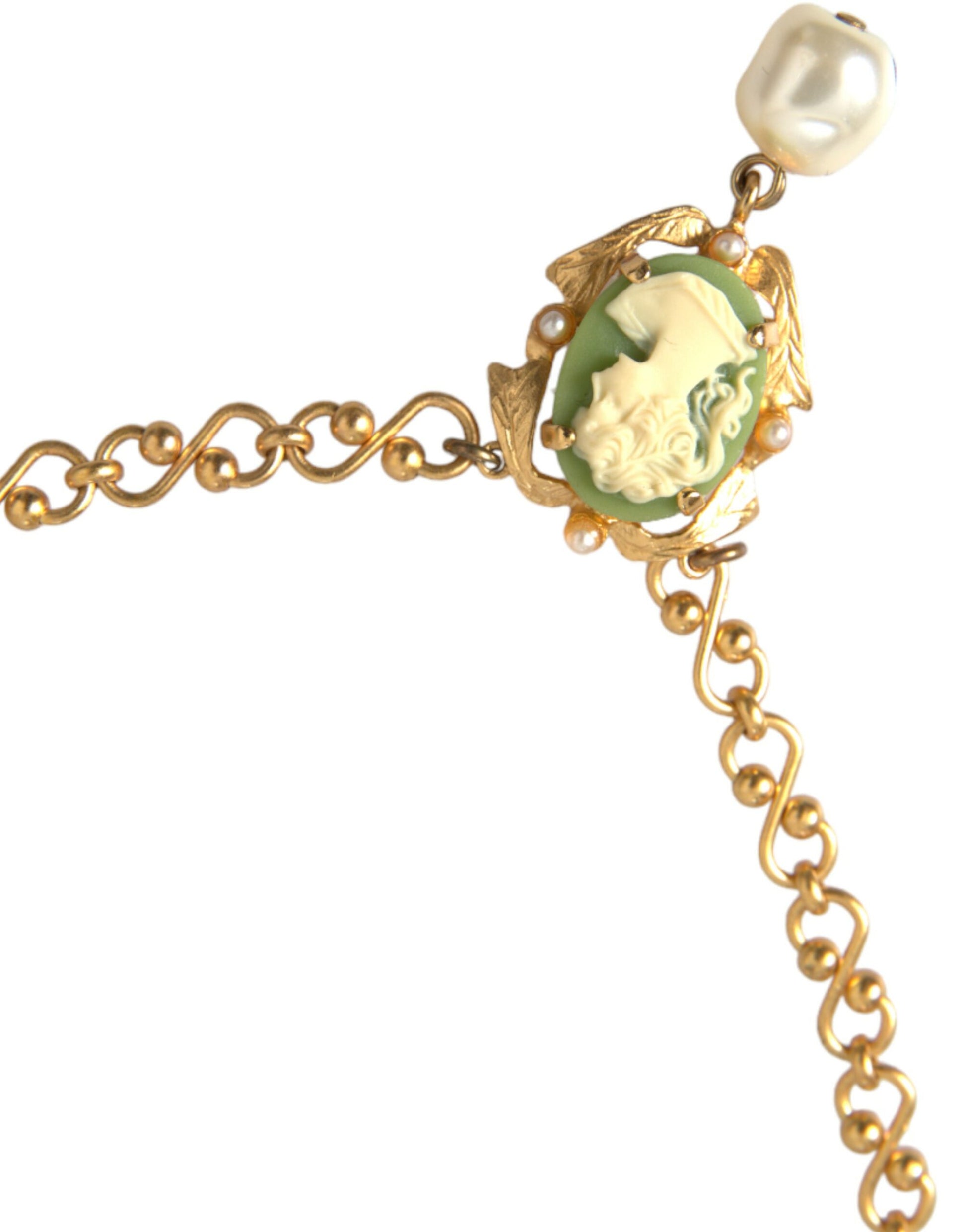 Dolce & Gabbana Gold Brass Chain Pearl Pendant Charm Necklace Dolce & Gabbana