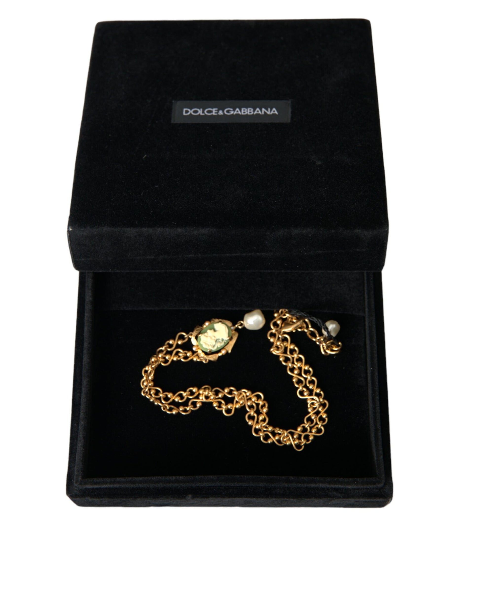 Dolce & Gabbana Gold Brass Chain Pearl Pendant Charm Necklace Dolce & Gabbana
