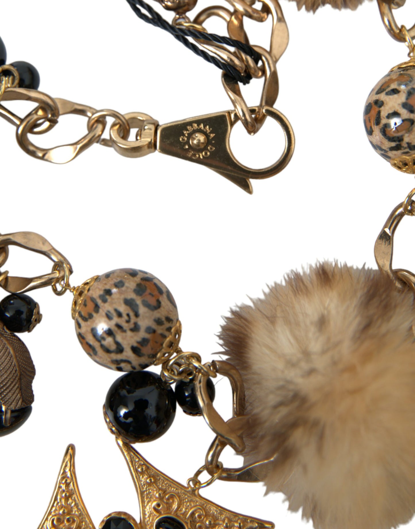 Dolce & Gabbana Gold Black Crystals Lapin Fur Filigree Chocker Necklace Dolce & Gabbana