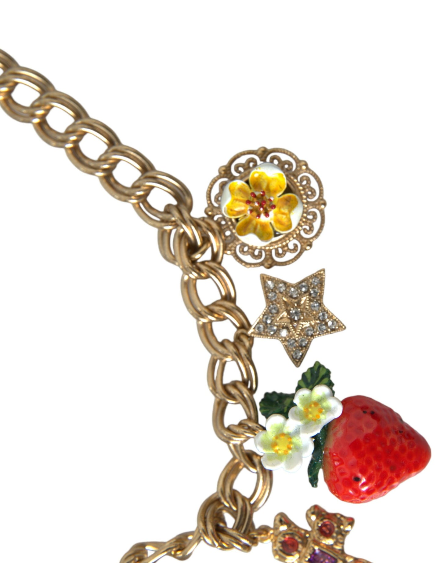 Dolce & Gabbana Gold Chain Rose Cross Strawberry Star Pendant Necklace Dolce & Gabbana