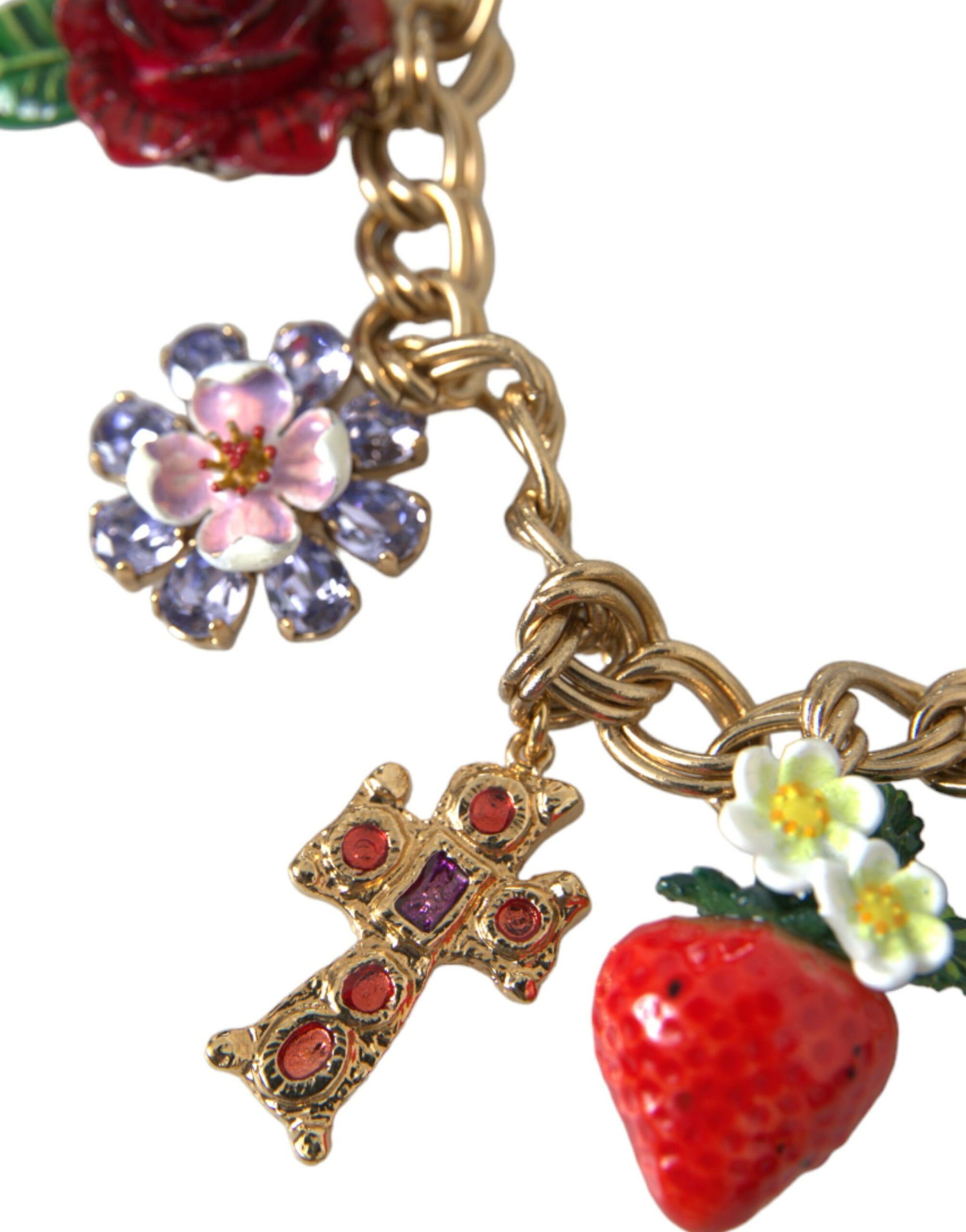 Dolce & Gabbana Gold Chain Rose Cross Strawberry Star Pendant Necklace Dolce & Gabbana