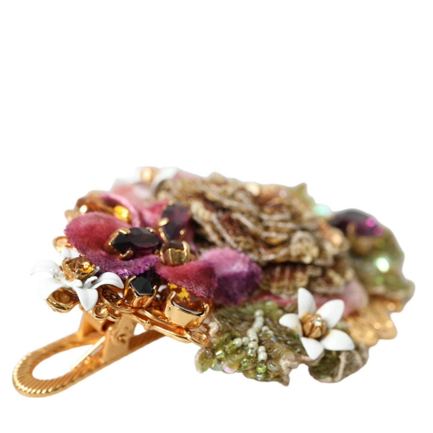 Dolce & Gabbana Gold Brass Floral Crystal Sequined Hair Clip Dolce & Gabbana