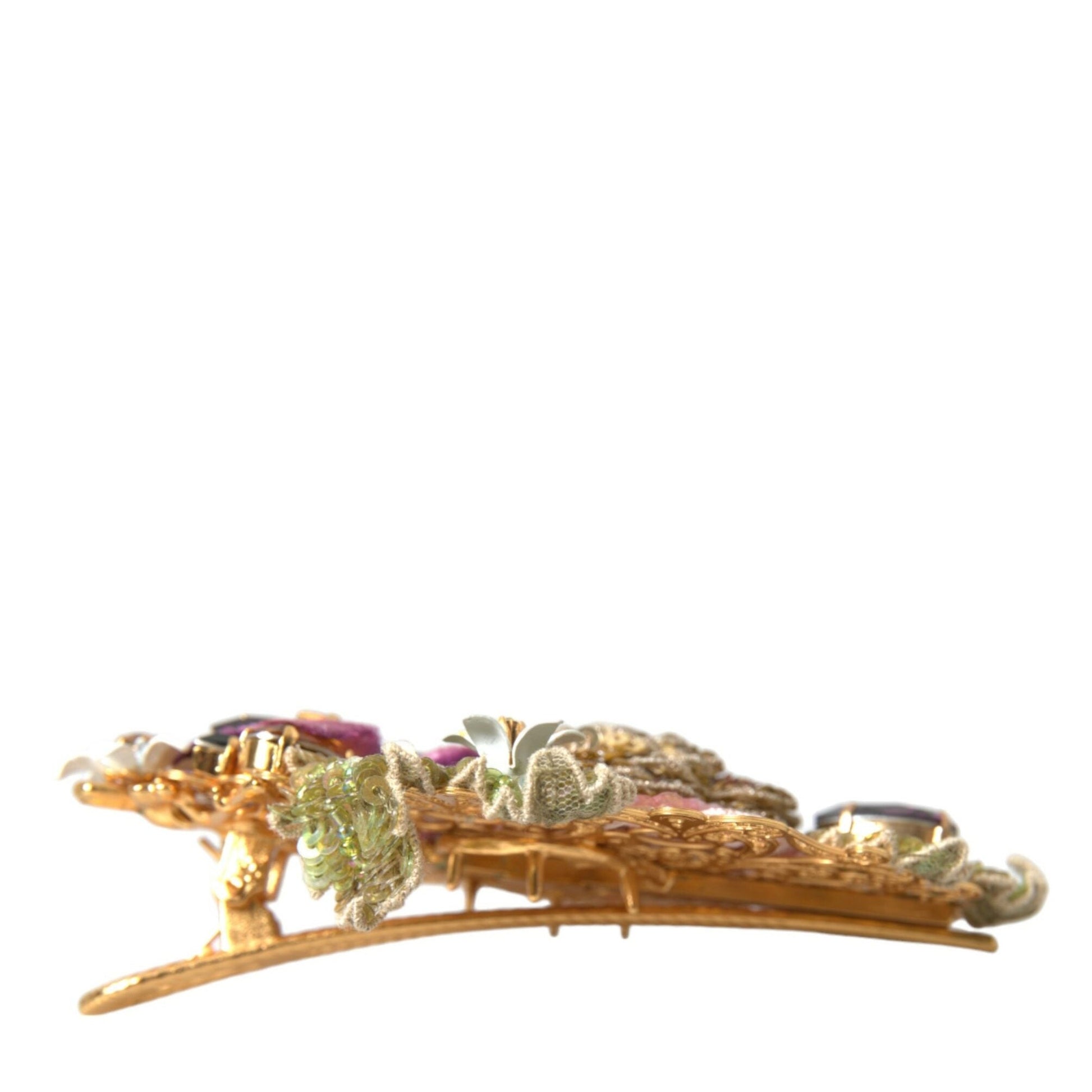 Dolce & Gabbana Gold Brass Floral Crystal Sequined Hair Clip Dolce & Gabbana