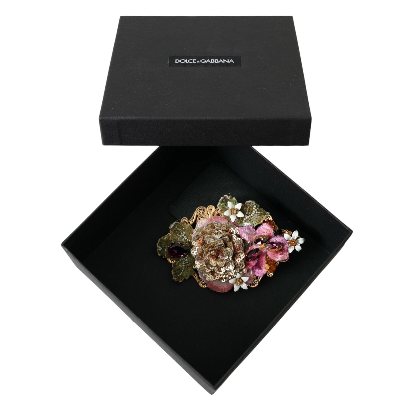 Dolce & Gabbana Gold Brass Floral Crystal Sequined Hair Clip Dolce & Gabbana