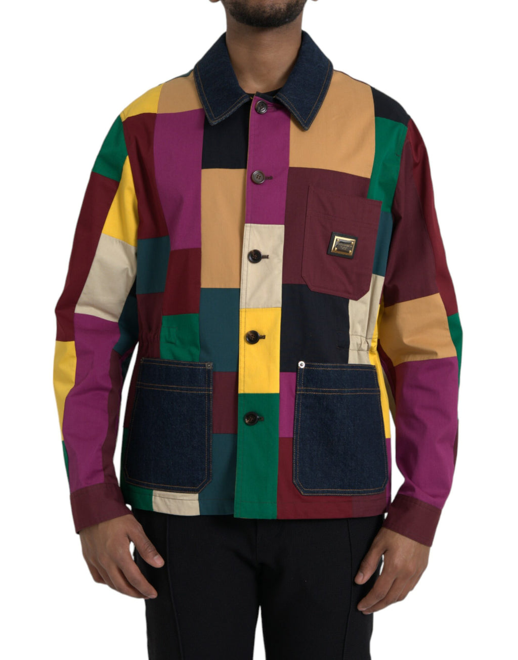 Dolce & Gabbana Multicolor Patchwork Cotton Collared Jacket - Eljoys Fashion 