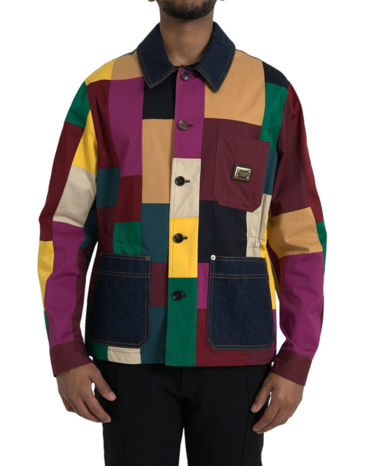 Dolce & Gabbana Multicolor Patchwork Cotton Collared Jacket - Eljoys Fashion 