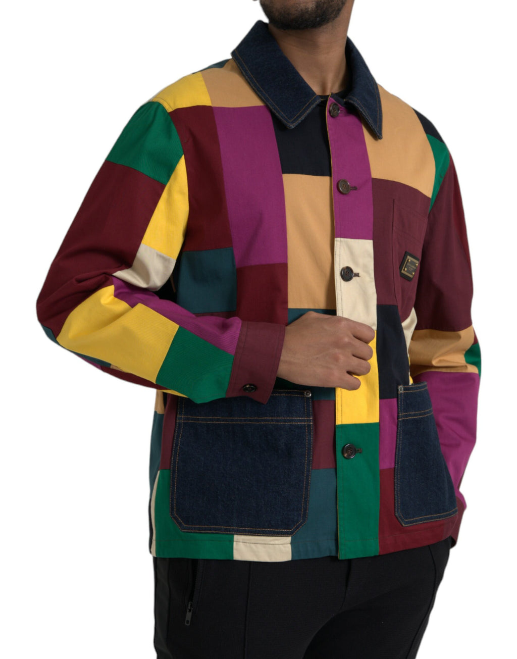 Dolce & Gabbana Multicolor Patchwork Cotton Collared Jacket - Eljoys Fashion 