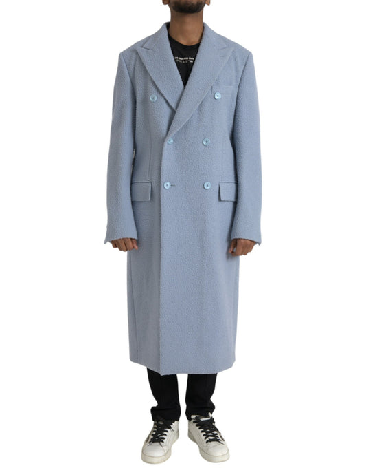 Dolce & Gabbana Blue Double Breasted Long Trench Coat Jacket Dolce & Gabbana