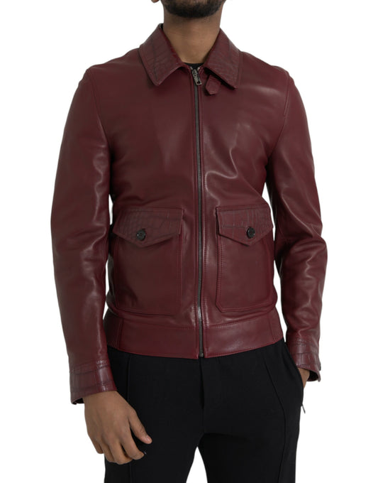 Dolce & Gabbana Maroon Exotic Leather Zip Biker Coat Jacket Dolce & Gabbana