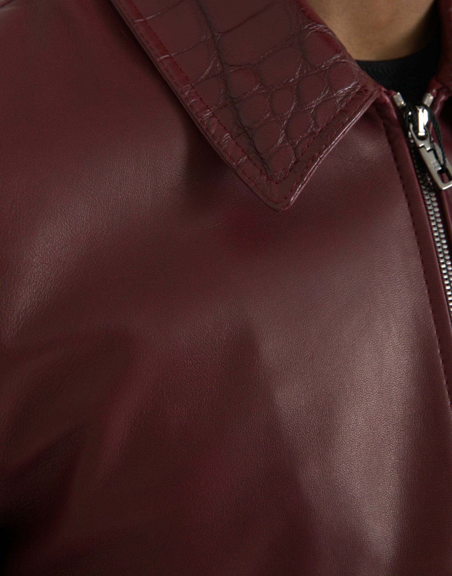 Dolce & Gabbana Maroon Exotic Leather Zip Biker Coat Jacket Dolce & Gabbana