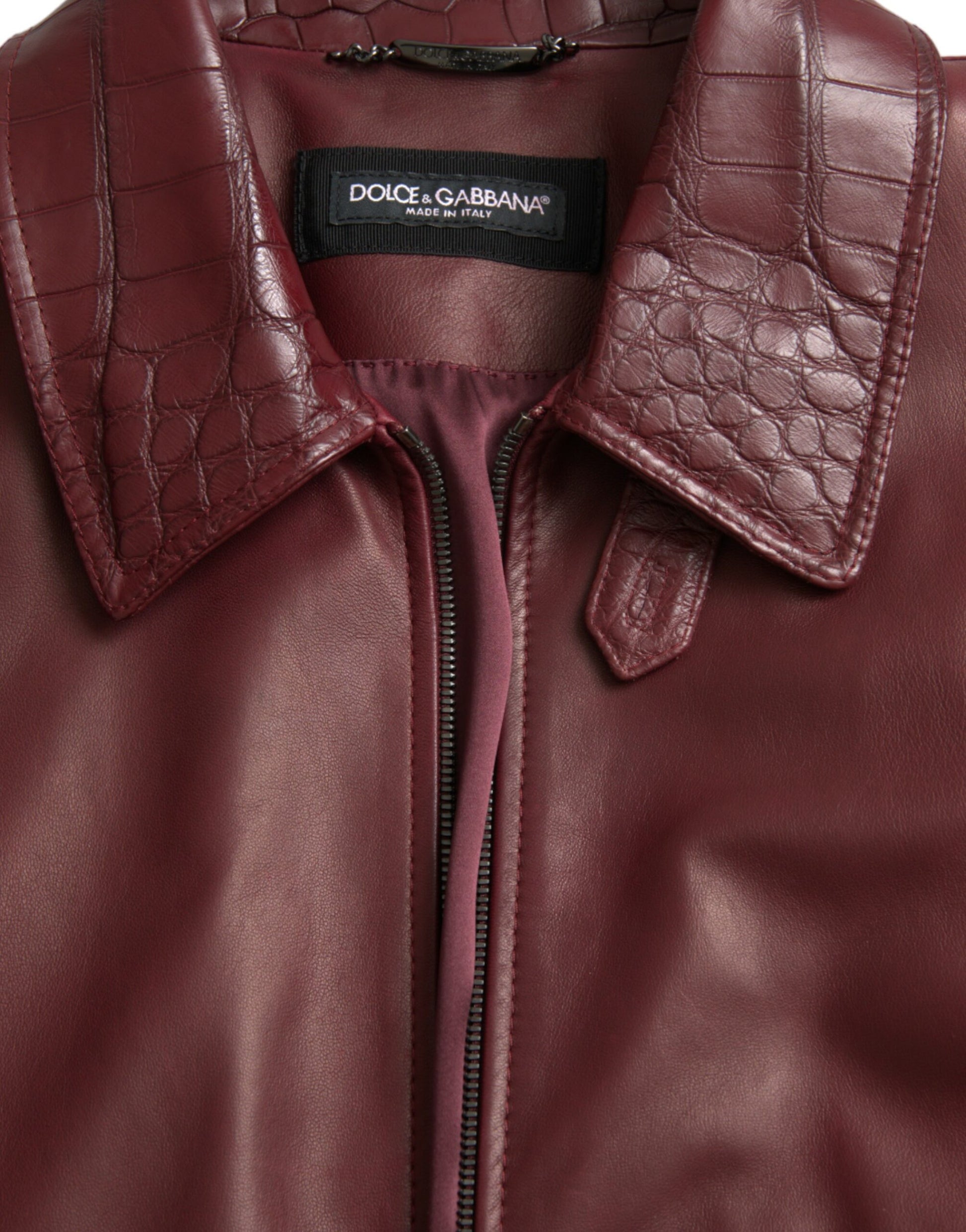 Dolce & Gabbana Maroon Exotic Leather Zip Biker Coat Jacket Dolce & Gabbana