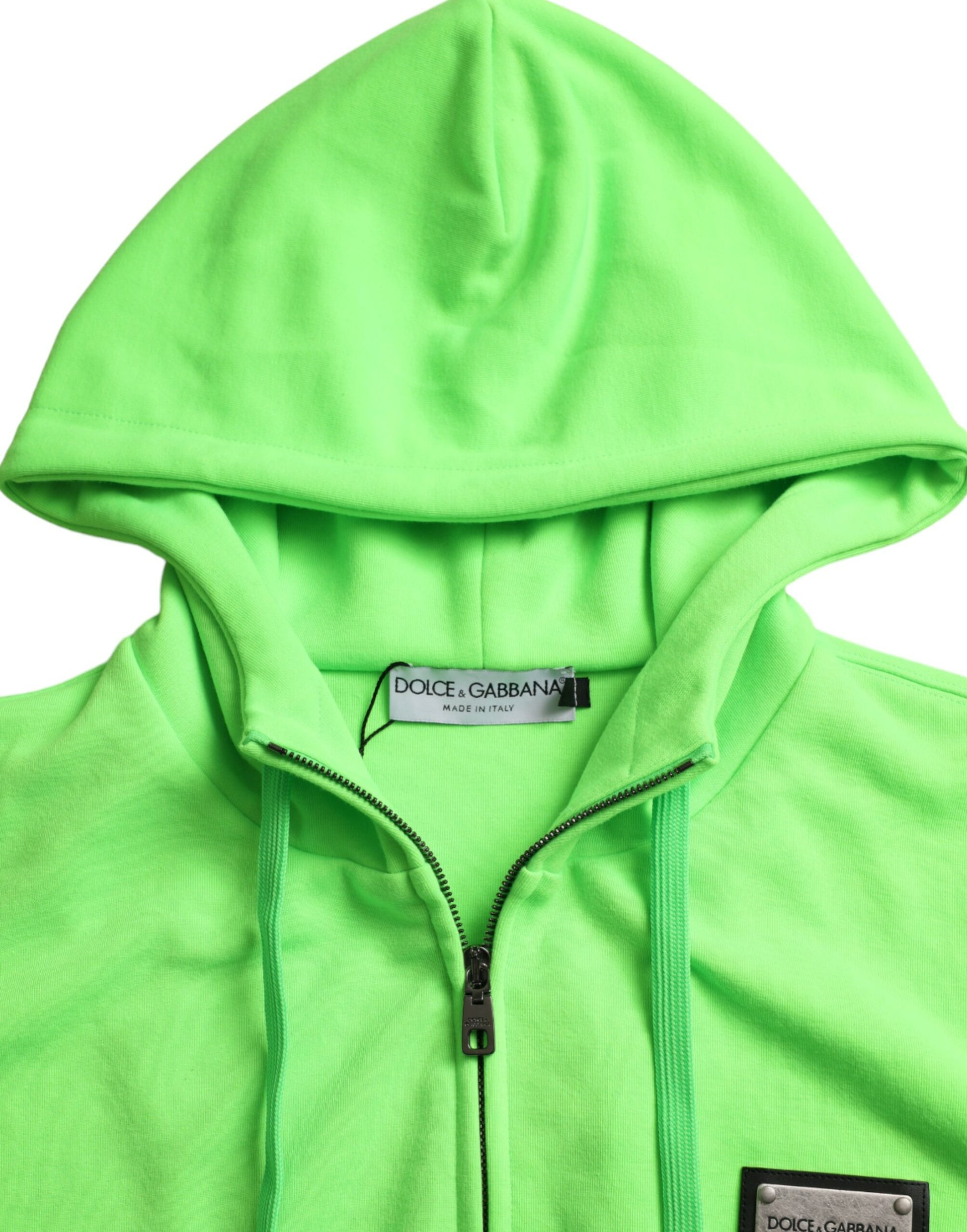 Dolce & Gabbana Neon Green Hooded Full Zip Top Sweater Dolce & Gabbana